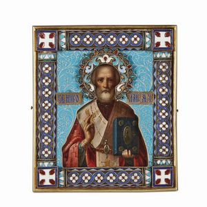 QUATTRO PICCOLE ICONE, ARGENTIERE PAVEL OWTSCHINNIKOW, MOSCA, 1880 CIRCA  - Asta International fine art e objets de vertu russi da un'importante collezione - Associazione Nazionale - Case d'Asta italiane