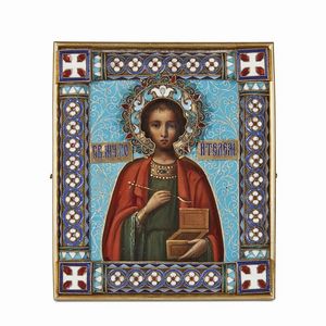 QUATTRO PICCOLE ICONE, ARGENTIERE PAVEL OWTSCHINNIKOW, MOSCA, 1880 CIRCA  - Asta International fine art e objets de vertu russi da un'importante collezione - Associazione Nazionale - Case d'Asta italiane