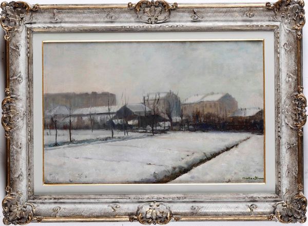 M. Montini Milano Porta Vigentina innevata, 1942  - Asta Dipinti del XIX-XX secolo - Associazione Nazionale - Case d'Asta italiane