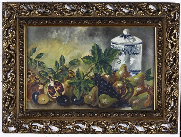 Coppia di nature morte in cornici traforate. XX secolo  - Asta Dipinti del XIX-XX secolo - Associazione Nazionale - Case d'Asta italiane