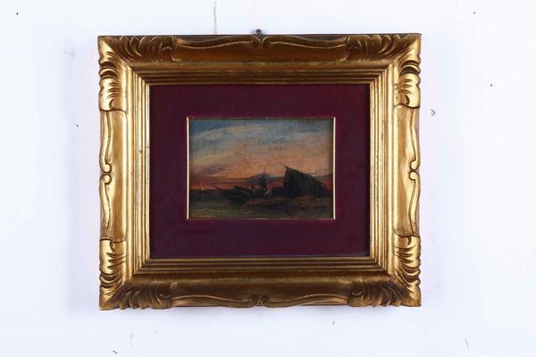 Piccolo dipinto raffigurante veduta costiera con barche  - Asta Dipinti del XIX-XX secolo - Associazione Nazionale - Case d'Asta italiane