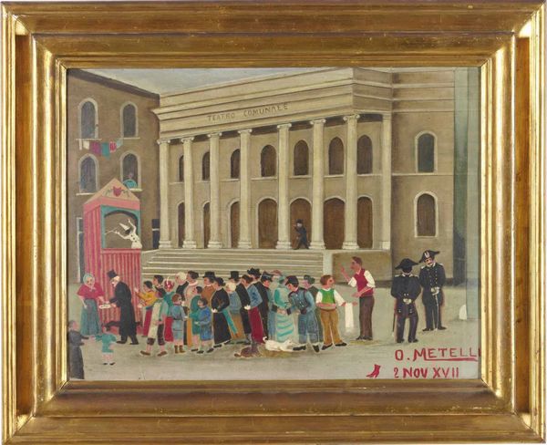 Orneore Metelli : Spettacolo marionette  - Asta Dipinti del XIX-XX secolo - Associazione Nazionale - Case d'Asta italiane