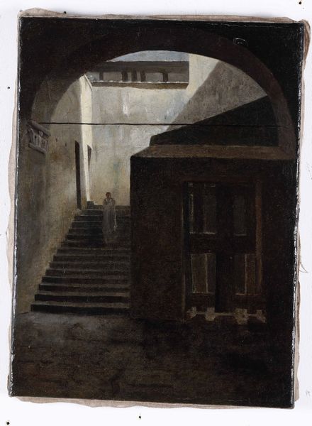 Pittore del XIX secolo Architetture con figura su scala  - Asta Dipinti del XIX-XX secolo - Associazione Nazionale - Case d'Asta italiane