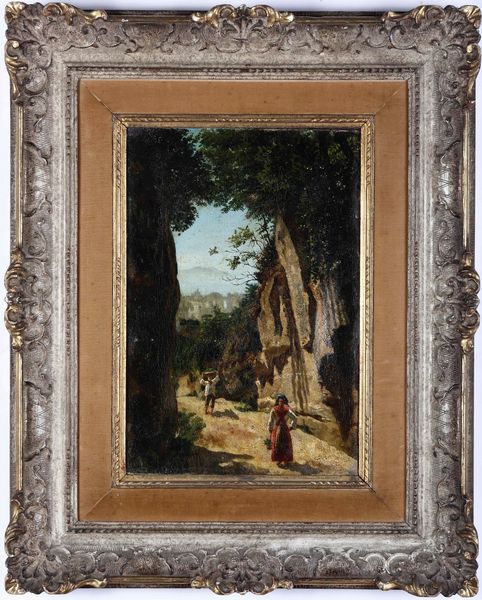 Gabriele Smargiassi, Attribuito a : Strada di Paese  - Asta Dipinti del XIX-XX secolo - Associazione Nazionale - Case d'Asta italiane