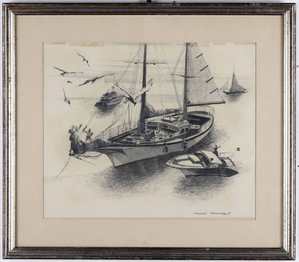 Disegno a firma Ferrando Pietrandrea Barche  - Asta Dipinti del XIX-XX secolo - Associazione Nazionale - Case d'Asta italiane