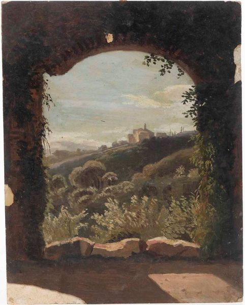Domenico Cambiaso, Attribuito a : Panorama attraverso un arco  - Asta Dipinti del XIX-XX secolo - Associazione Nazionale - Case d'Asta italiane