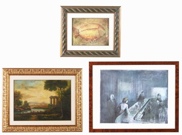 Lotto di due dipinti e una litografia  - Asta Dipinti del XIX-XX secolo - Associazione Nazionale - Case d'Asta italiane