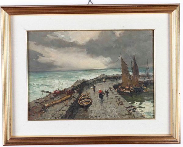 Giuseppe Buscaglione, Attribuito a : Marosi sul molo  - Asta Dipinti del XIX-XX secolo - Associazione Nazionale - Case d'Asta italiane