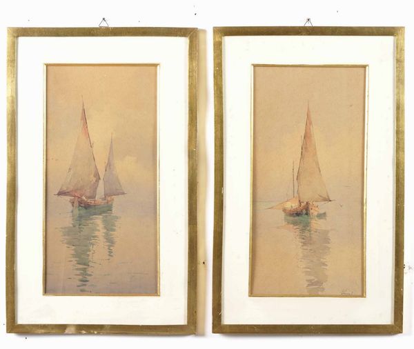 Coppia acquerelli firmati raffiguranti barche  - Asta Dipinti del XIX-XX secolo - Associazione Nazionale - Case d'Asta italiane