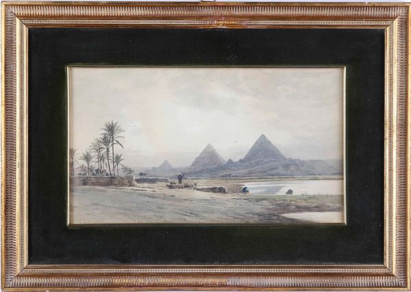 Pittore del XIX secolo Paesaggio con piramidi, 1891  - Asta Dipinti del XIX-XX secolo - Associazione Nazionale - Case d'Asta italiane