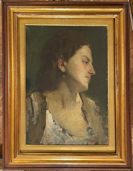 Ignoto del XIX secolo Ritratto di giovane donna di profilo  - Asta Dipinti del XIX-XX secolo - Associazione Nazionale - Case d'Asta italiane