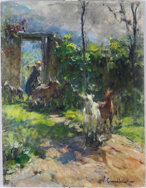 VITTORIO CAVALLERI : Caprette  - Asta Dipinti del XIX-XX secolo - Associazione Nazionale - Case d'Asta italiane