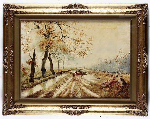 Pittore del XX secolo Paesaggio con mucche  - Asta Dipinti del XIX-XX secolo - Associazione Nazionale - Case d'Asta italiane