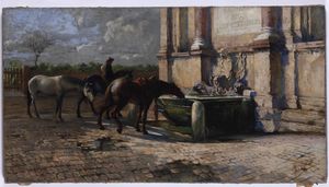 Giuseppe Lallich (1867-1953) Alla fontana  - Asta Dipinti del XIX-XX secolo - Associazione Nazionale - Case d'Asta italiane