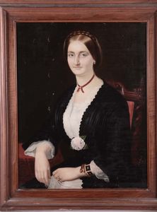 Gabriele Castagnola - Gabriele Castagnola (1828-1883) Ritratto di Donna con peonia, 1855