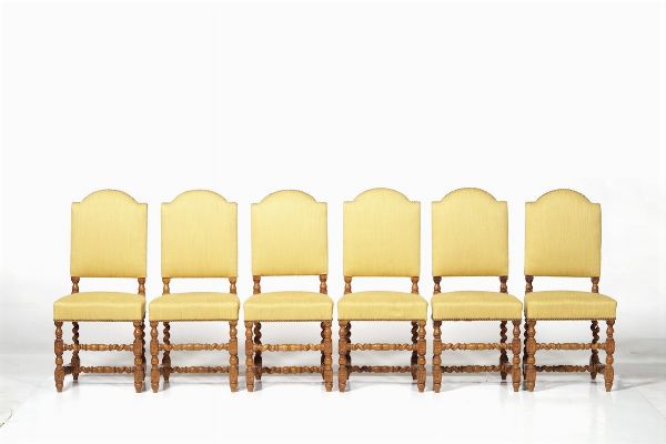 Gruppo di otto sedie con gambe a rocchetto  - Asta Antiquariato Ottobre  - Associazione Nazionale - Case d'Asta italiane