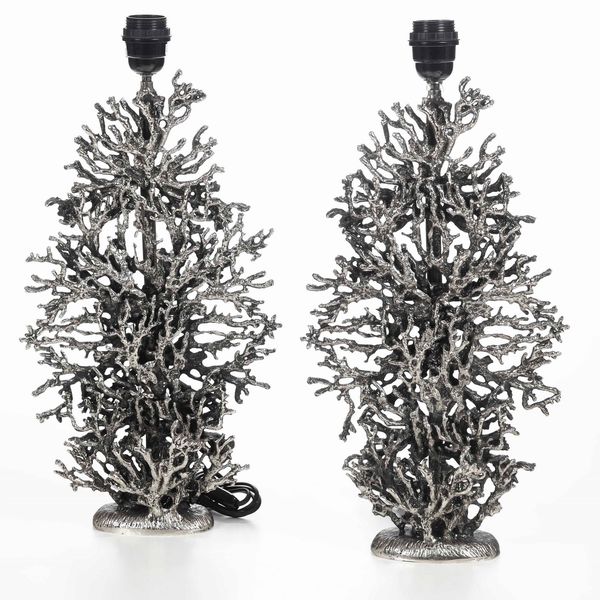 Coppia di lampade da tavolo con fusto in forma di corallo argentato  - Asta Antiquariato Ottobre  - Associazione Nazionale - Case d'Asta italiane