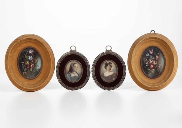 Due ritratti in miniatura e due piccoli dipinti con fiori  - Asta Antiquariato Ottobre  - Associazione Nazionale - Case d'Asta italiane