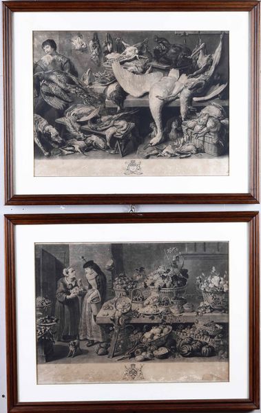 Gruppo di quattro incisioni Natura morta con selvaggina e Scene da mercato  - Asta Antiquariato Ottobre  - Associazione Nazionale - Case d'Asta italiane