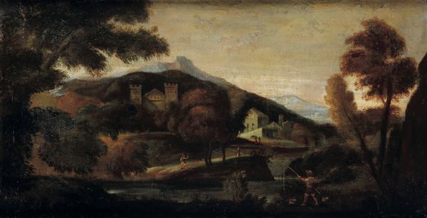 Scuola del XVIII secolo Paesaggio con pescatori  - Asta Antiquariato Ottobre  - Associazione Nazionale - Case d'Asta italiane