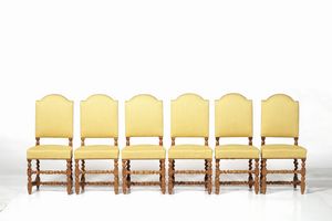 Gruppo di otto sedie con gambe a rocchetto  - Asta Antiquariato Ottobre  - Associazione Nazionale - Case d'Asta italiane