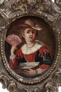 Scuola italiana del XVIII secolo Ritratto di donna con ventaglio  - Asta Antiquariato Ottobre  - Associazione Nazionale - Case d'Asta italiane