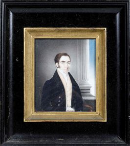 Miniatura con figura maschile in cornice legno ebanizzato e ottone  - Asta Antiquariato Ottobre  - Associazione Nazionale - Case d'Asta italiane