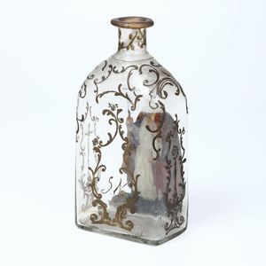 Bottiglia per la manna in vetro soffiato incolore a sezione rettangolare  - Asta Antiquariato Ottobre  - Associazione Nazionale - Case d'Asta italiane