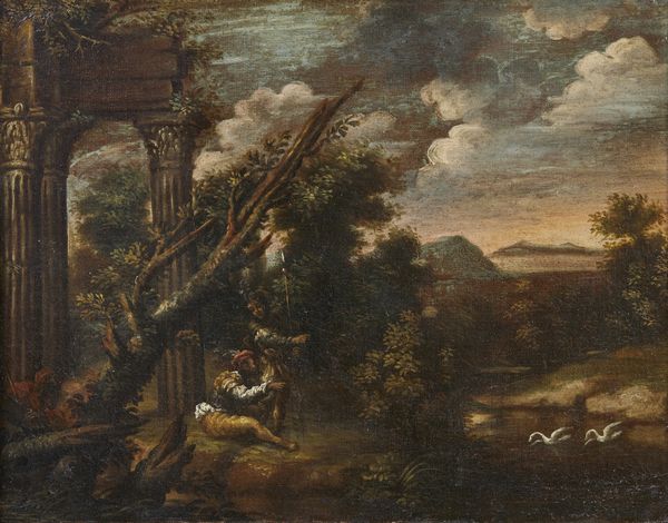 GHISOLFI GIOVANNI (1623 - 1683) : Cerchia di. Paesaggio lacustre con soldati e rovine  - Asta Asta 379 | ARTE ANTICA E DEL XIX SECOLO - Dipinti antichi e antiquariato  Online - Associazione Nazionale - Case d'Asta italiane