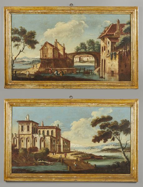 ARTISTA VENETO DEL XVIII SECOLO : Coppia di dipinti raffiguranti paesaggio fluviale con personaggi  - Asta Asta 379 | ARTE ANTICA E DEL XIX SECOLO - Dipinti antichi e antiquariato  Online - Associazione Nazionale - Case d'Asta italiane