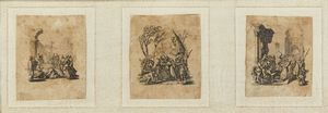 CALLOTT JACQUES (1592 - 1635) - Gruppo di tre incisioni raffiguranti lavanda dei piedi, il bacio di Giuda, la condanna a morte