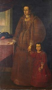 ARTISTA DEL XVII SECOLO - Ritratto di nobildonna con bambina
