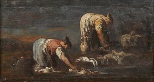 ARTISTA DEL XVII-XVIII SECOLO - Paesaggio con lavandaie
