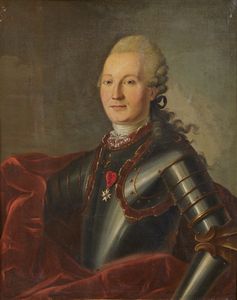 ARTISTA FRANCESE DEL XVIII SECOLO - Ritratto di gentiluomo in armatura con croce di Malta