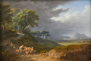 ARTISTA DEL XVIII SECOLO - Paesaggio con contadini e animali