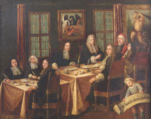 LONGHI  ALESSANDRO (1733 - 1813) - Bottega di. Riunione curialesca