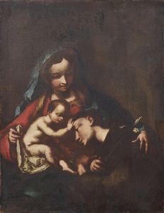 GRASSI NICCOLA  (1682 - 1748) - Ambito di. Madonna con Bambino e San Francesco