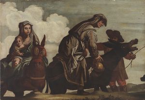 ARTISTA DEL XVIII SECOLO - Commiato dalle Sante Donne e fuga verso l'Egitto