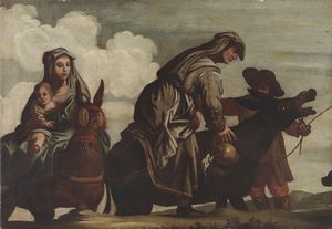 ARTISTA DEL XVIII SECOLO - Commiato dalle Sante Donne e fuga verso l'Egitto