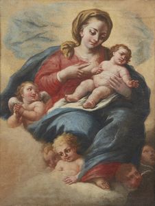 ARTISTA NAPOLETANO DEL XVIII SECOLO - Madonna in cielo con Bambino e angeli
