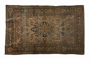 KASHAN - Tappeto Kashan, Persia, campo bruno con decoro floreale