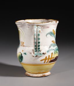MANIFATTURA DI CERRETO SANNITA DEL XVIII SECOLO : Coppa biansata in maiolica con decoro alla palma  - Asta Asta 379 | ARTE ANTICA E DEL XIX SECOLO - Dipinti antichi e antiquariato  Online - Associazione Nazionale - Case d'Asta italiane