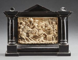 MANIFATTURA FRANCESE DEL XIX SECOLO - Placca in avorio raffigurante Giovanna d'Arco che libera Orlans dagli Inglesi