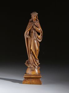 SCULTORE NORD EUROPEO DEL XIX SECOLO - Madonna in legno scolpito