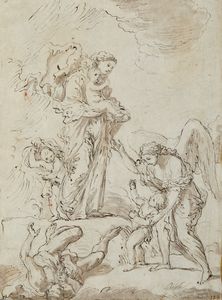 ARTISTA DEL XVIII SECOLO - Madonna con Bambino e l'angelo custode che salva un bambino