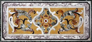 MANIFATTURA DEL XIX-XX SECOLO - Piano in commesso di marmi con decorazioni a spirali fitomorfe
