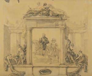 ARTISTA DEL XVIII-XIX SECOLO - Trionfo allegorico di un sovrano (Enrico IV di Francia?)