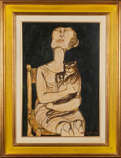 Giuseppe Migneco : La donna con il gatto  - Asta Arte moderna e contemporanea - Associazione Nazionale - Case d'Asta italiane
