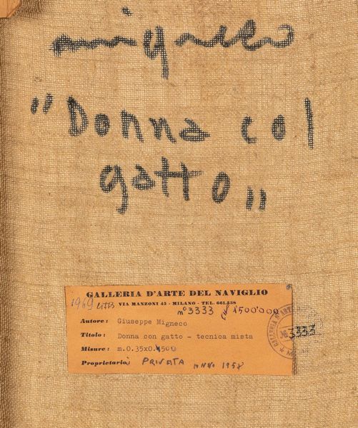 Giuseppe Migneco : La donna con il gatto  - Asta Arte moderna e contemporanea - Associazione Nazionale - Case d'Asta italiane
