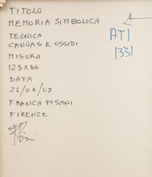 FRANCA PISANI : Memoria simbolica  - Asta Arte moderna e contemporanea - Associazione Nazionale - Case d'Asta italiane
